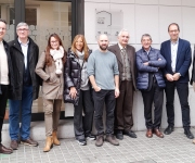 A la foto, representants de TRAM, Moventia, Sant Joan de Déu, Càritas i la Fundació Llegat Roca i Pi